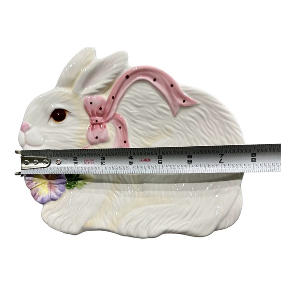 Porcelain Bunny Canapé Plate Serving Dish Candy Bowl Corner Ruby Easter Decor - Picture 6 of 6